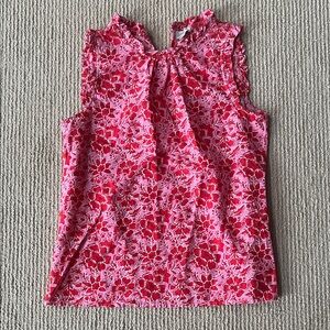 J. Crew Factory Pink and Red Floral Ruffle Neck Sleeveless Top